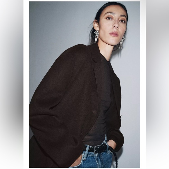 ZARA BROWN WOOL BLEND BLAZER JACKET ~ ZW COLLECTION, L NWT - Picture 5 of 14